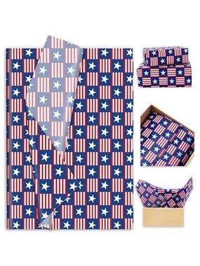 10 Pack 14x20 Tissue Paper Patriotic Red White & Blue Stars & Stripes